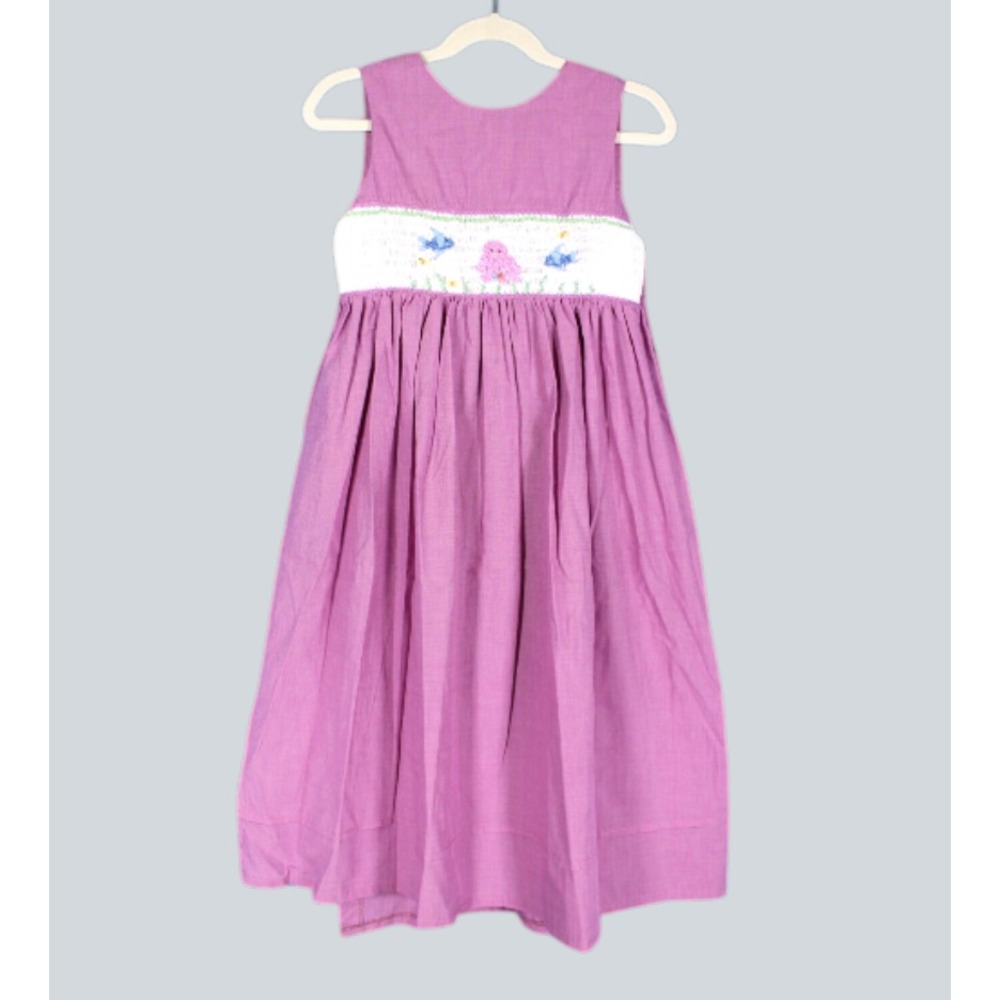 ROSALINA COLLECTIONS Purple SMOCKED FISH OCTOPUS 2-Button PINAFORE DRESS Sz 5Y